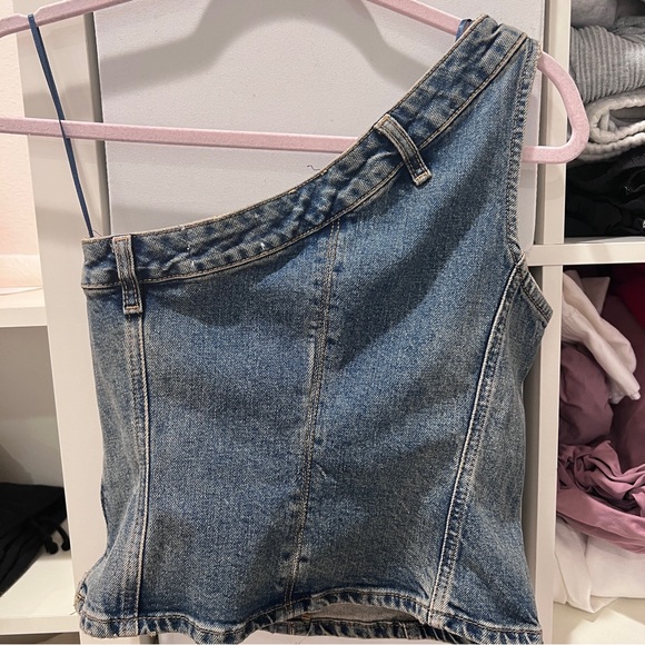 ZARA NWT ASYMMETRIC TRF DENIM TOP size XS 9213/201 - Picture 4 of 5